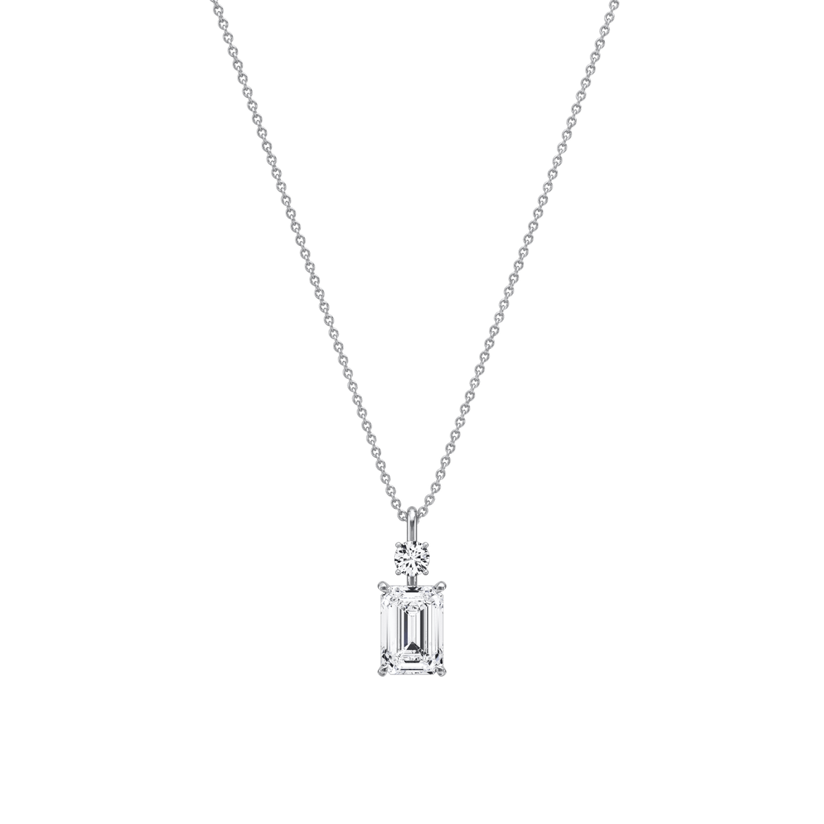 1CT Emerald Cut Lab Diamond Pendant Necklace In 14K Solid Gold/Platinum - Necklaces
