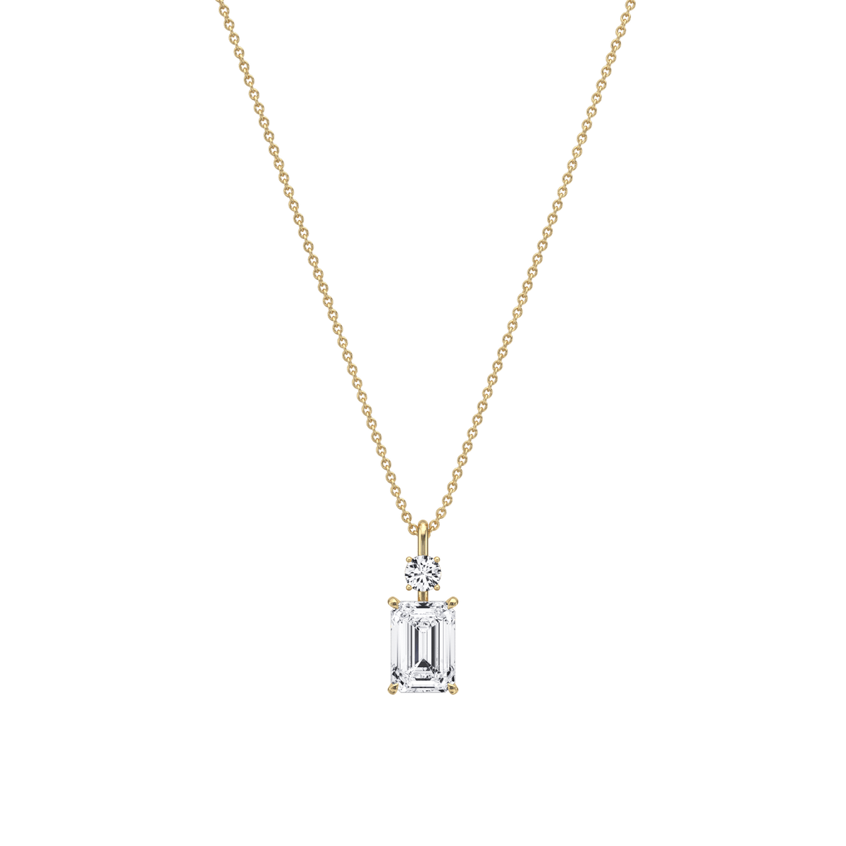 1CT Emerald Cut Lab Diamond Pendant Necklace In 14K Solid Gold/Platinum - Necklaces