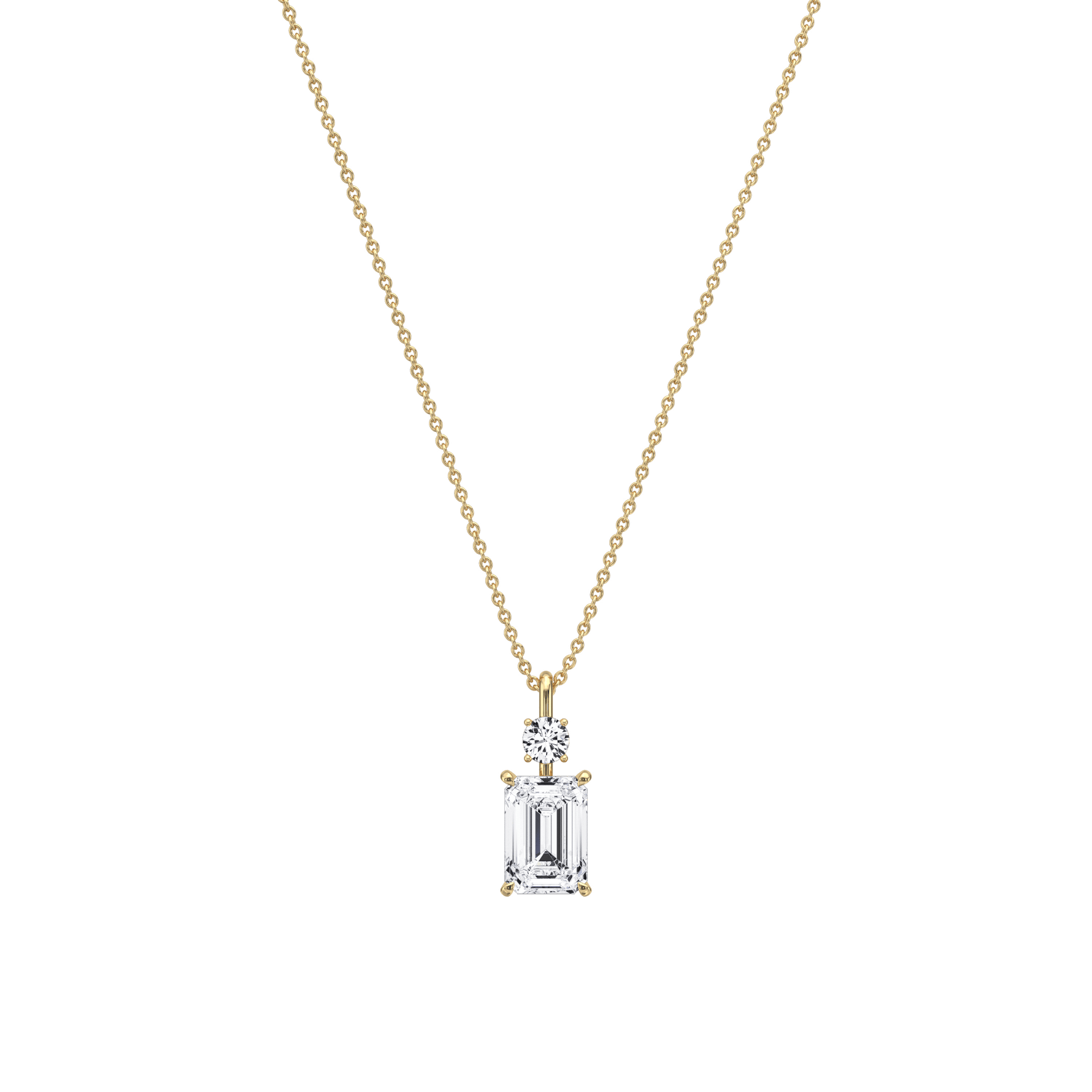 1CT Emerald Cut Lab Diamond Pendant Necklace In 14K Solid Gold/Platinum - Necklaces