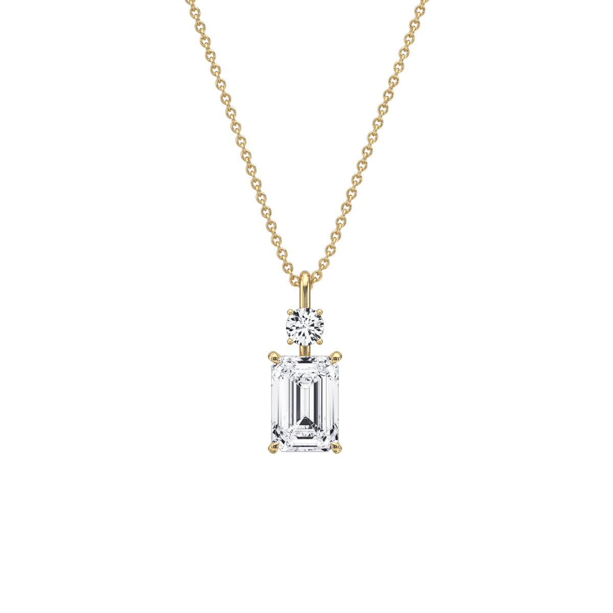 1CT Emerald Cut Lab Diamond Pendant Necklace In 14K Solid Gold/Platinum - Necklaces