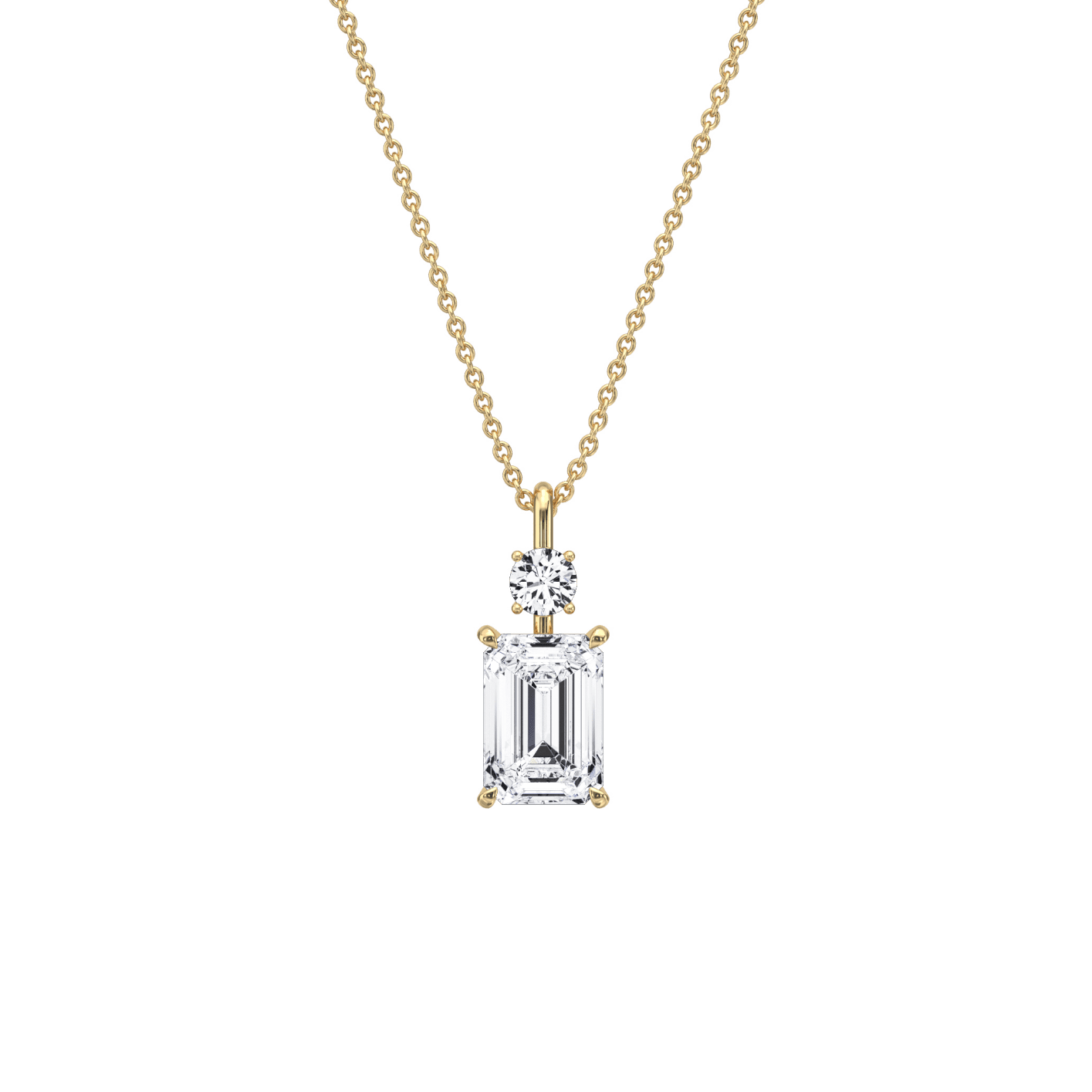 1CT Emerald Cut Lab Diamond Pendant Necklace In 14K Solid Gold/Platinum - Necklaces