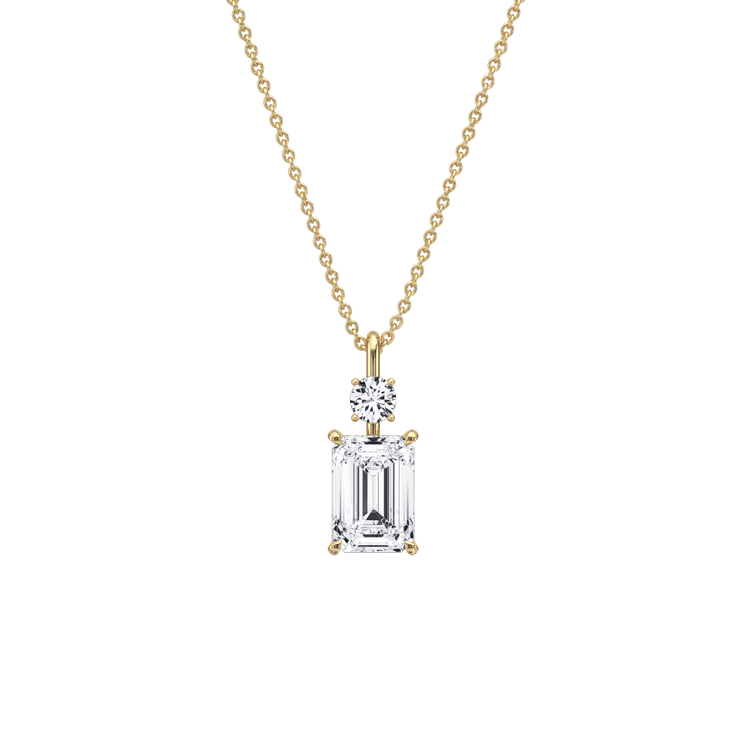 1CT Emerald Cut Lab Diamond Pendant Necklace In 14K Solid Gold/Platinum - Necklaces