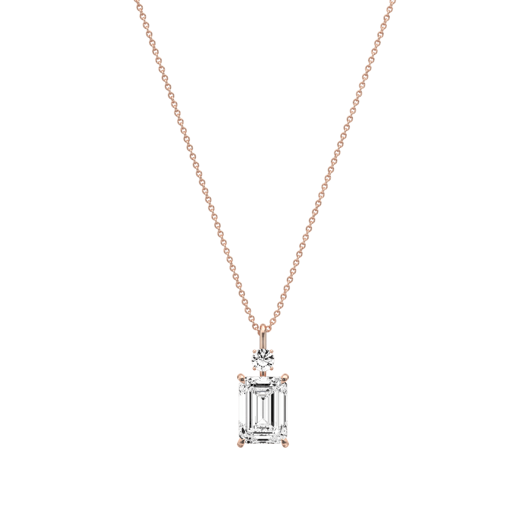 2CT Emerald Cut Lab Diamond Pendant Necklace In 14K Solid Gold/Platinum - Necklaces