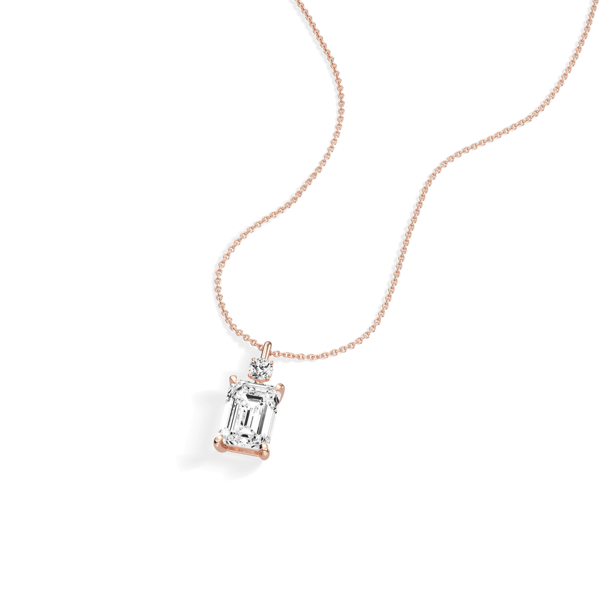 2CT Emerald Cut Lab Diamond Pendant Necklace In 14K Solid Gold/Platinum - Necklaces