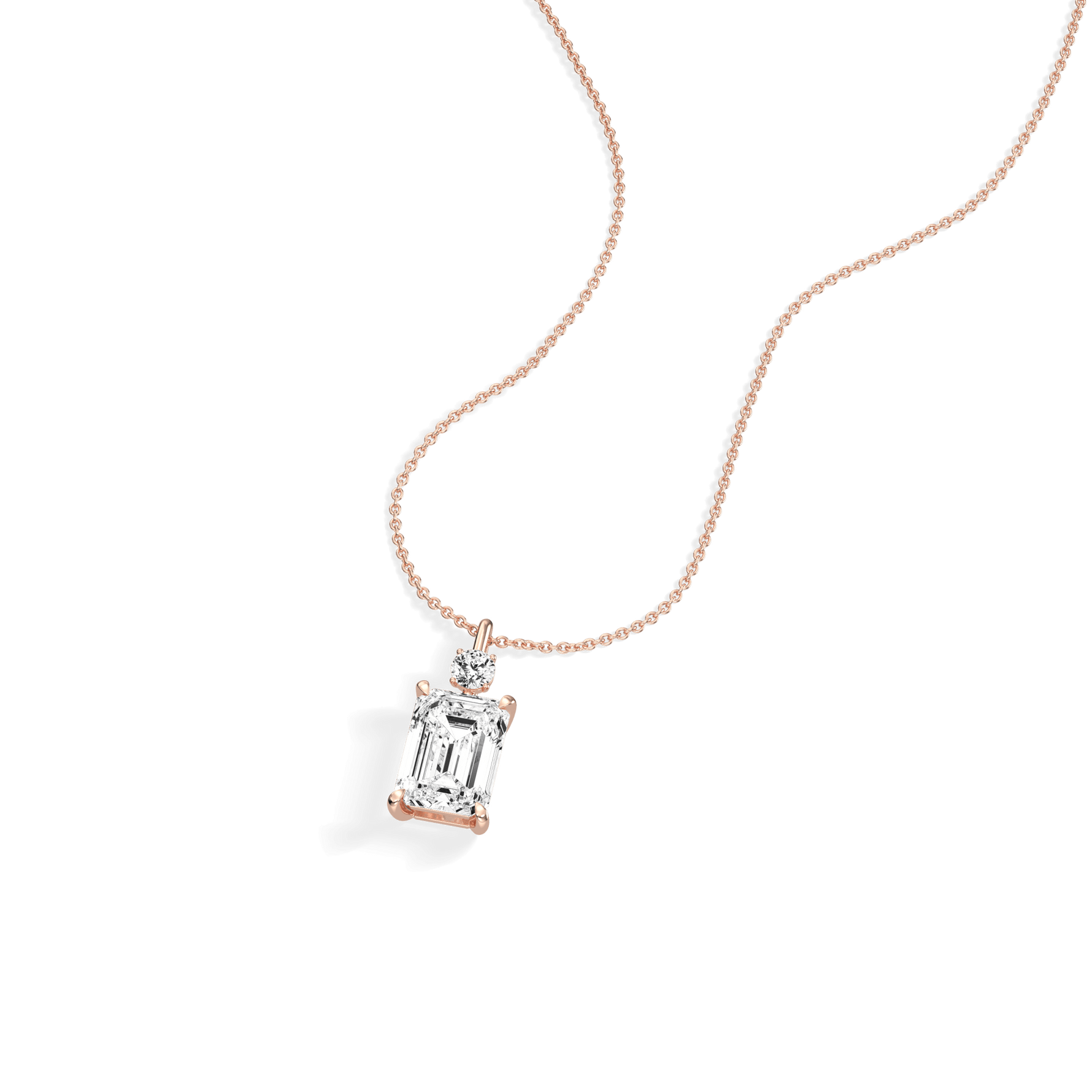 2CT Emerald Cut Lab Diamond Pendant Necklace In 14K Solid Gold/Platinum - Necklaces