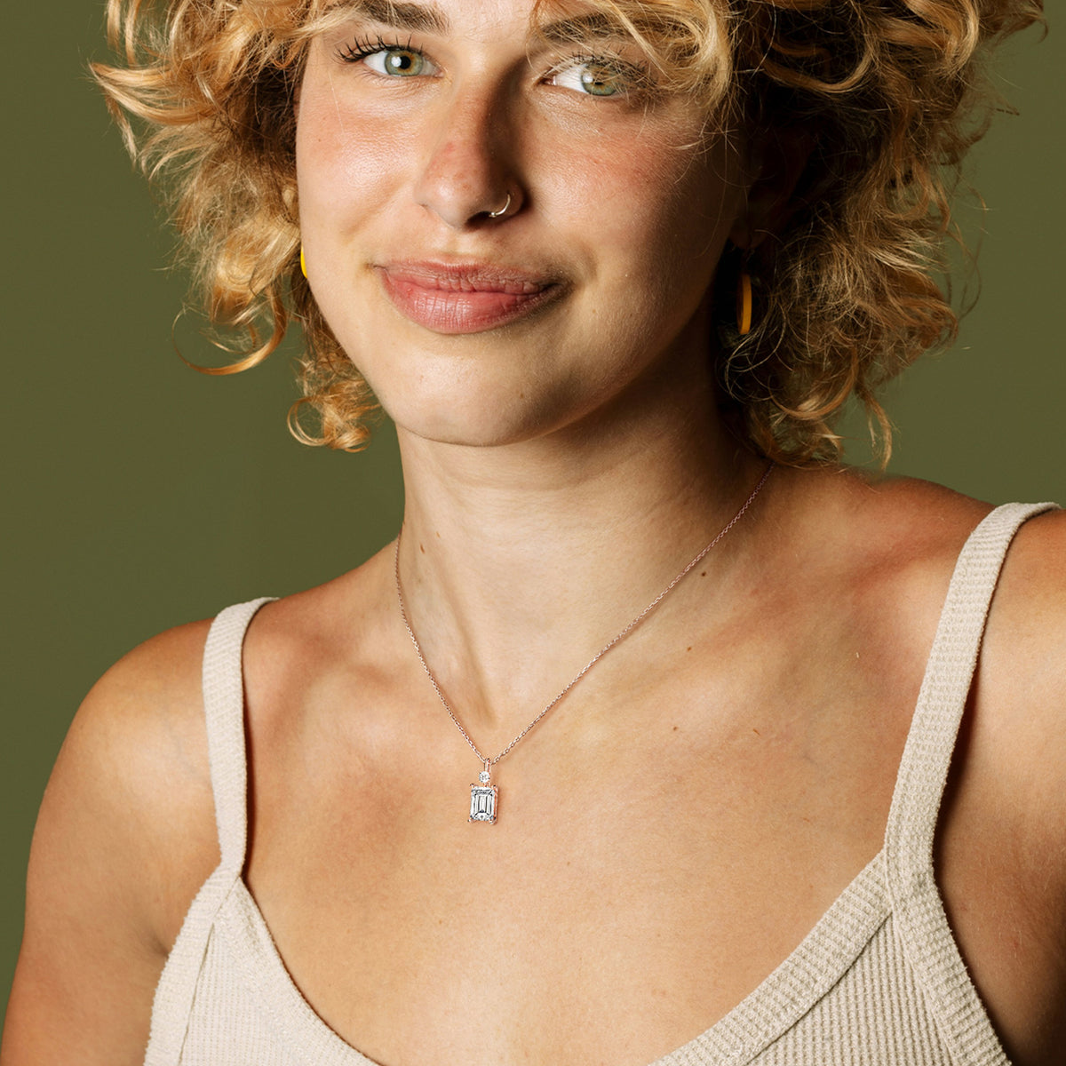 2CT Emerald Cut Lab Diamond Pendant Necklace In 14K Solid Gold/Platinum - Necklaces
