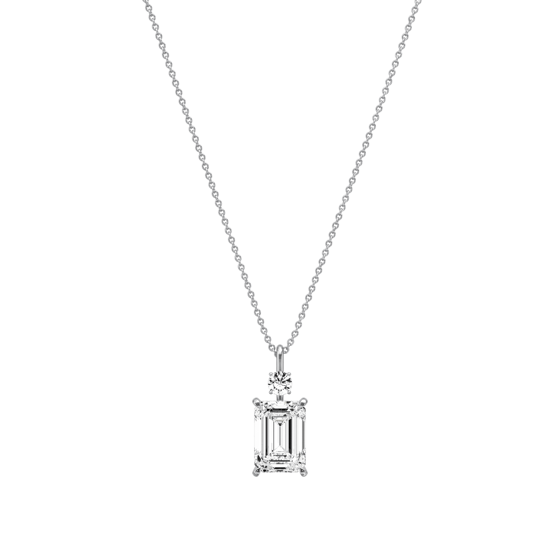 2CT Emerald Cut Lab Diamond Pendant Necklace In 14K Solid Gold/Platinum - Necklaces