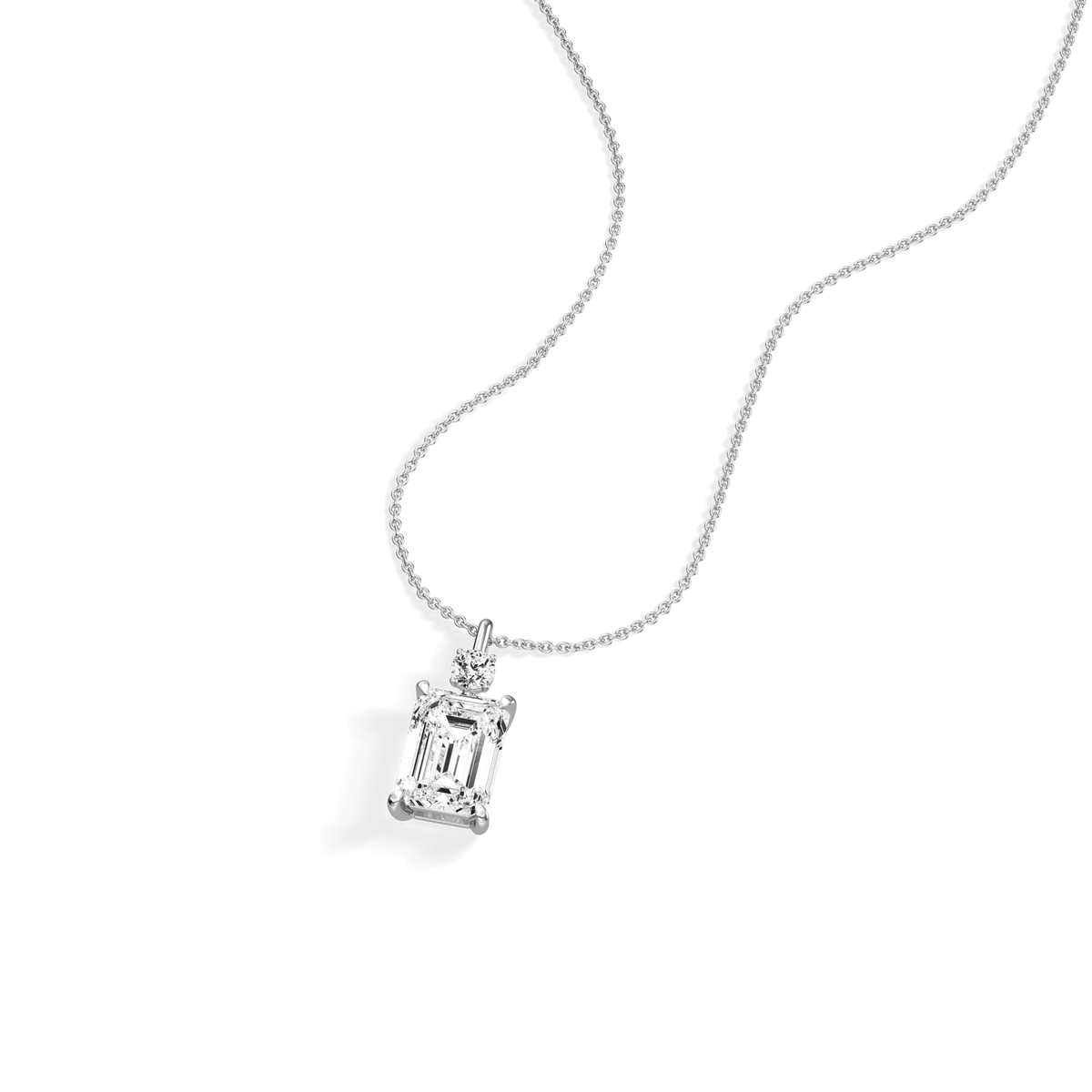 2CT Emerald Cut Lab Diamond Pendant Necklace In 14K Solid Gold/Platinum - Necklaces