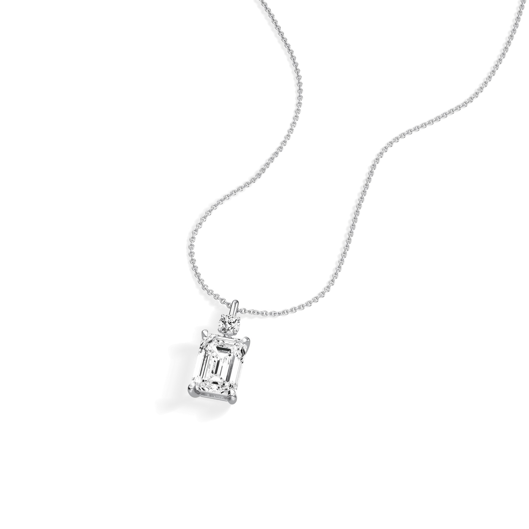 2CT Emerald Cut Lab Diamond Pendant Necklace In 14K Solid Gold/Platinum - Necklaces
