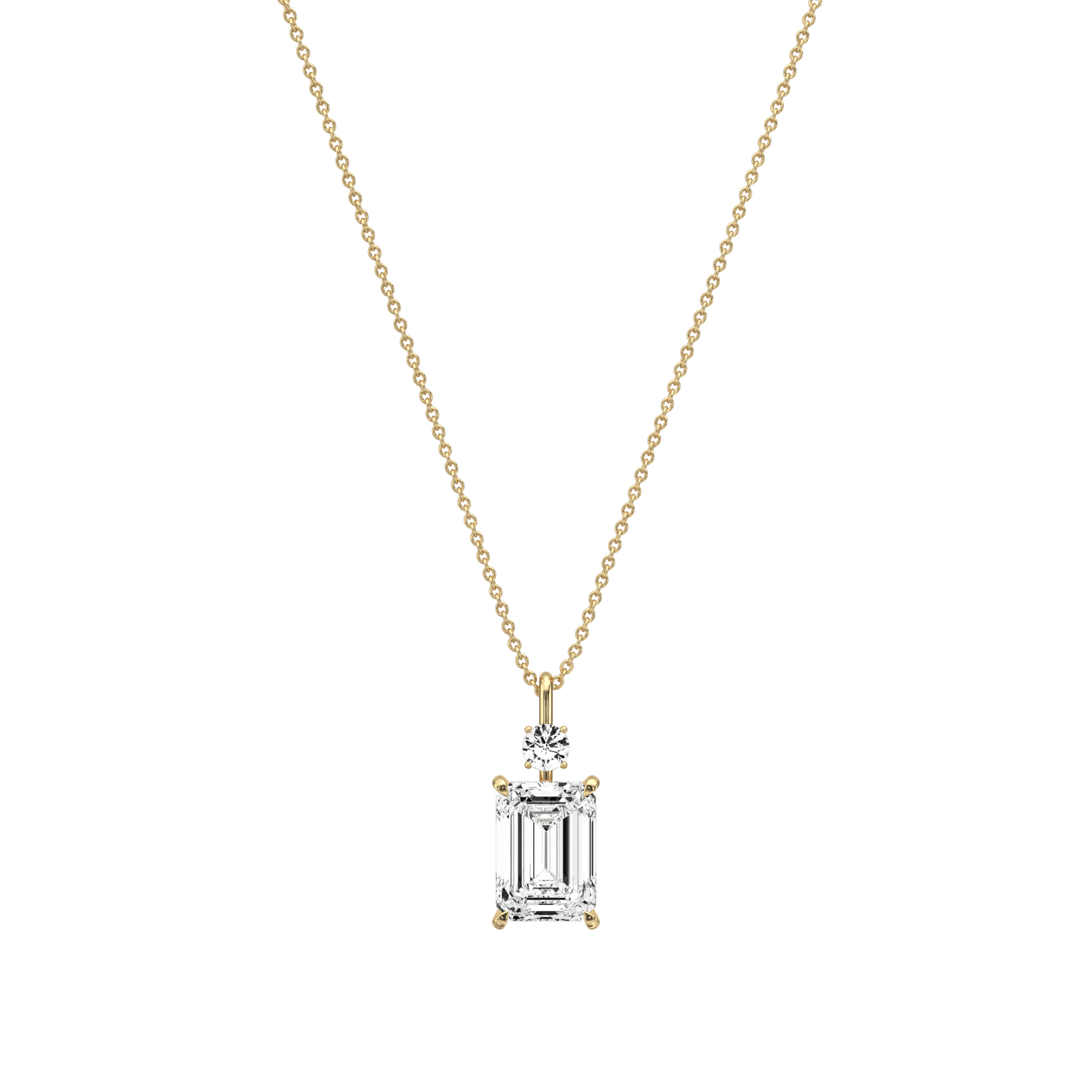 2CT Emerald Cut Lab Diamond Pendant Necklace In 14K Solid Gold/Platinum - Necklaces