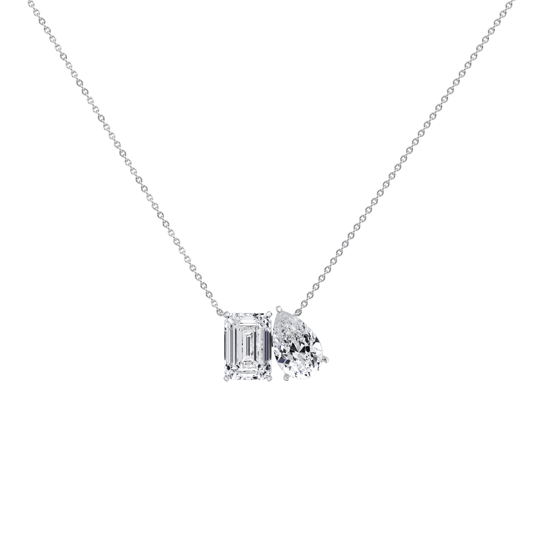 6CTW Emerald and Pear Cut Lab Diamond Toi et Moi Necklace - 