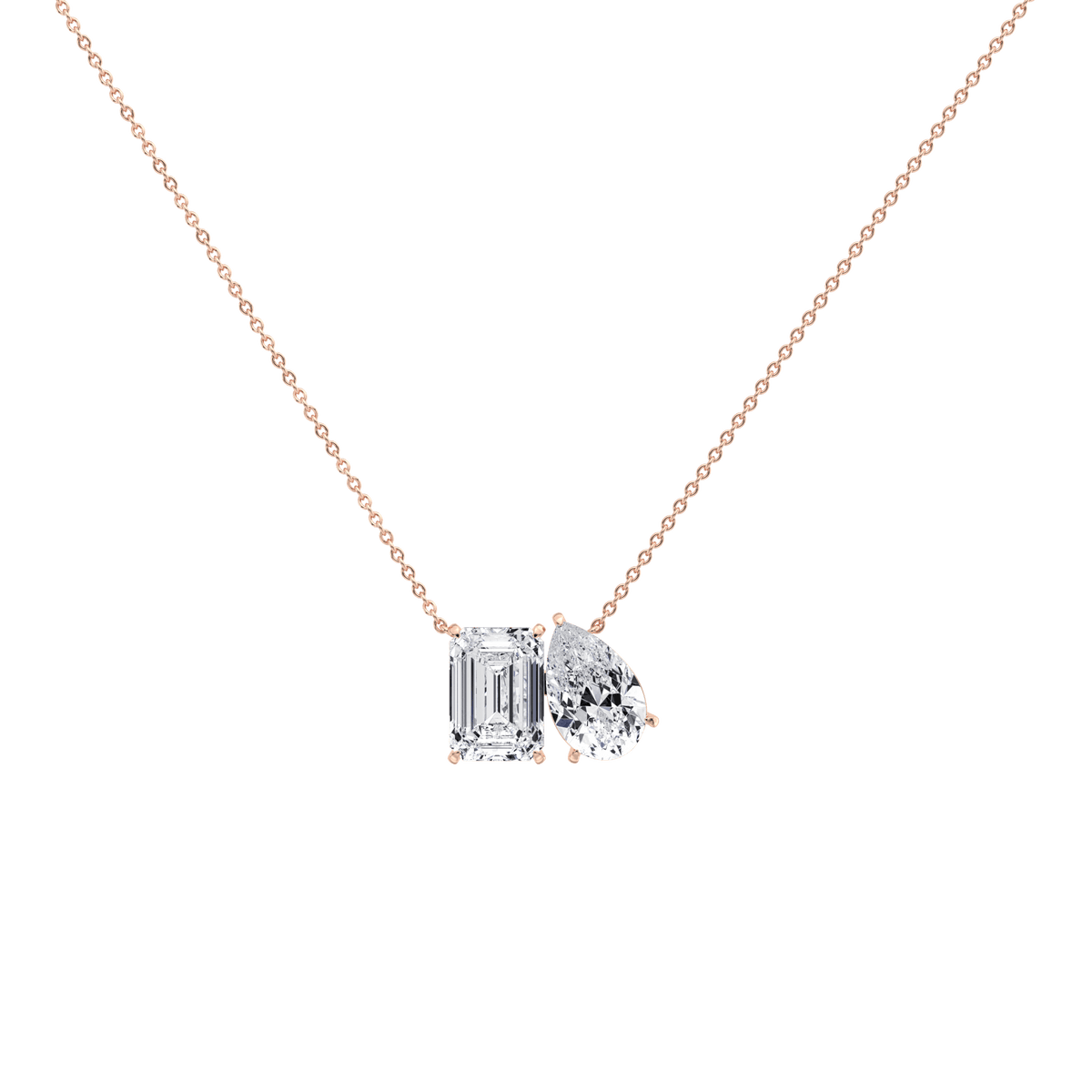 6CTW Emerald and Pear Cut Lab Diamond Toi et Moi Necklace - 