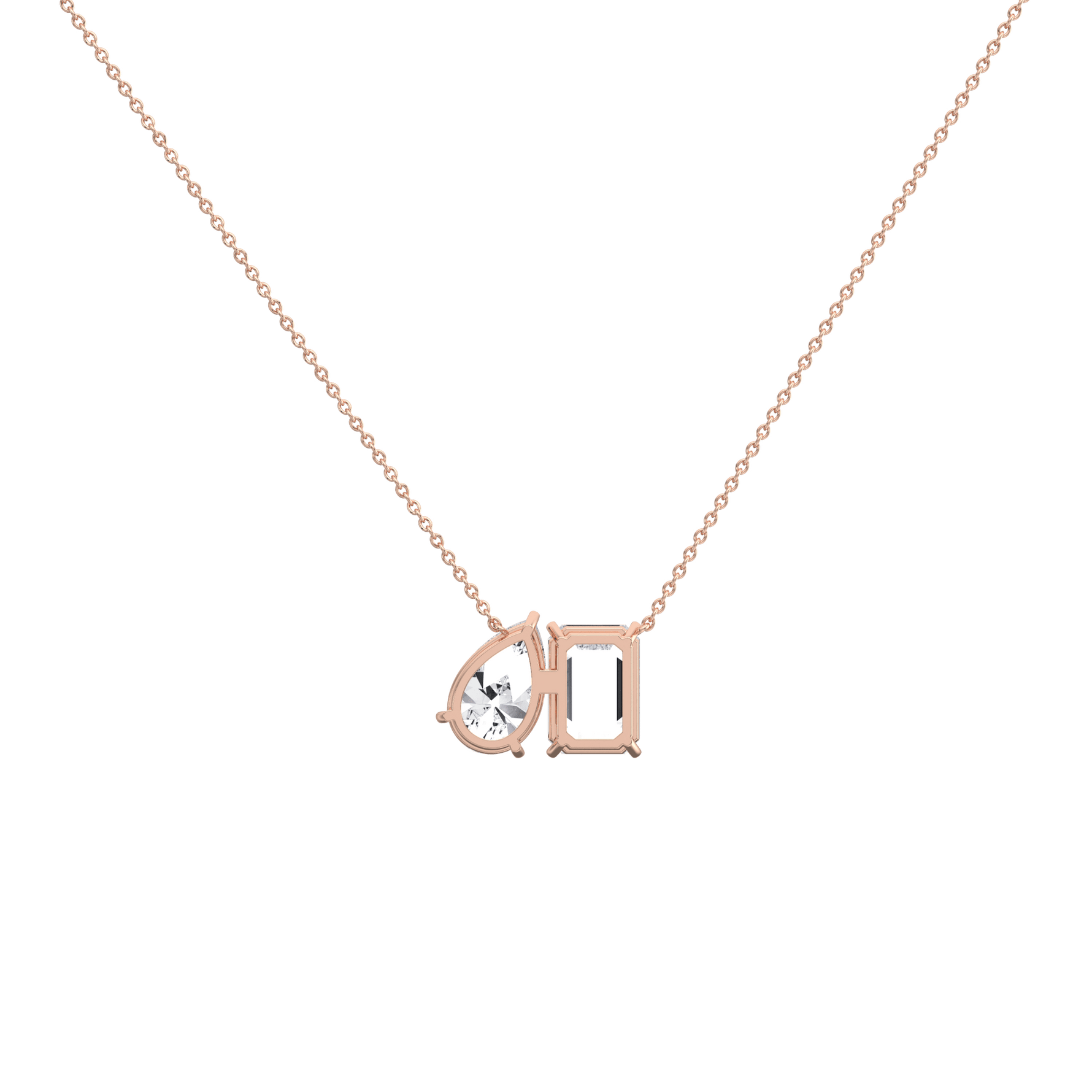 6CTW Emerald and Pear Cut Lab Diamond Toi et Moi Necklace - 