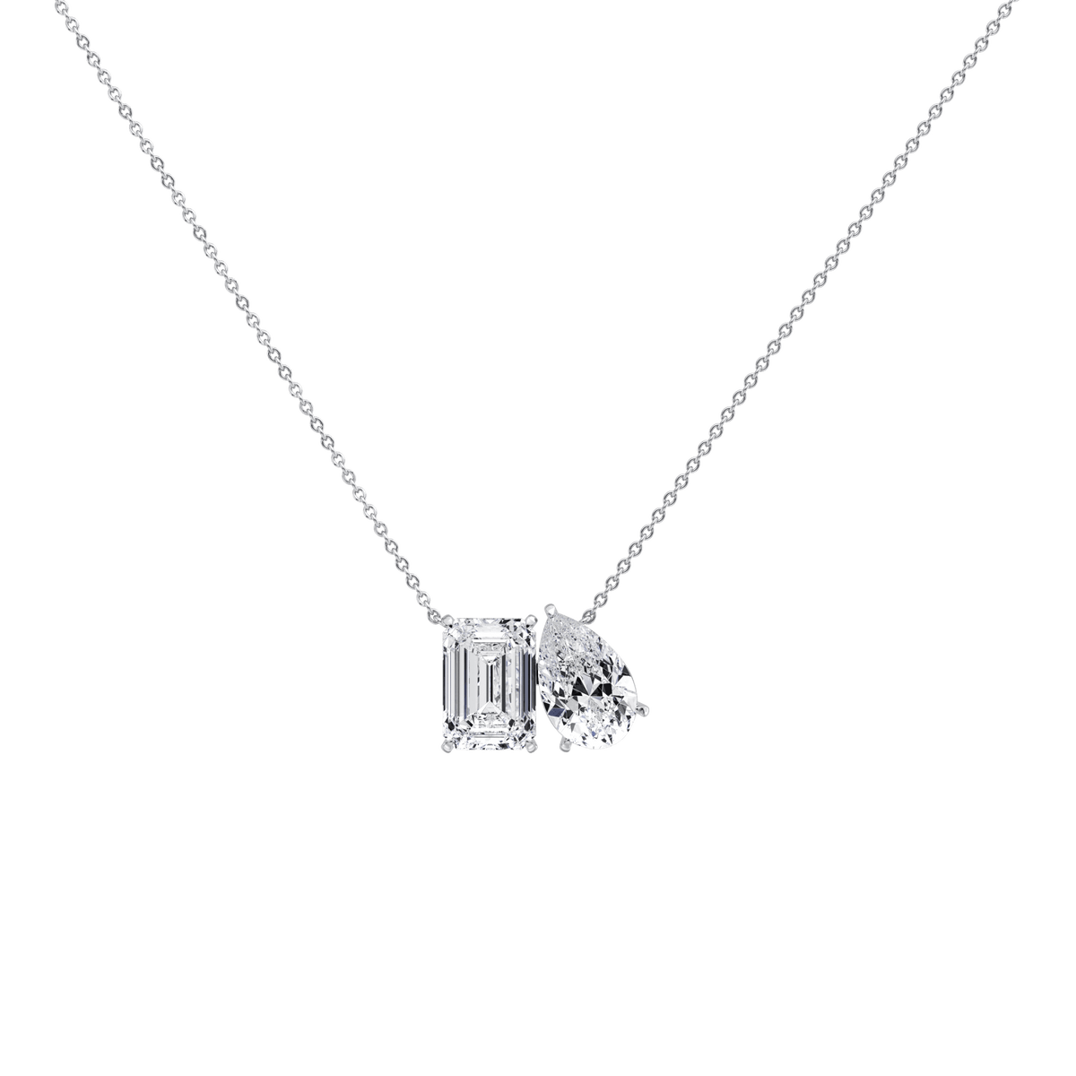 6CTW Emerald and Pear Cut Lab Diamond Toi et Moi Necklace - 