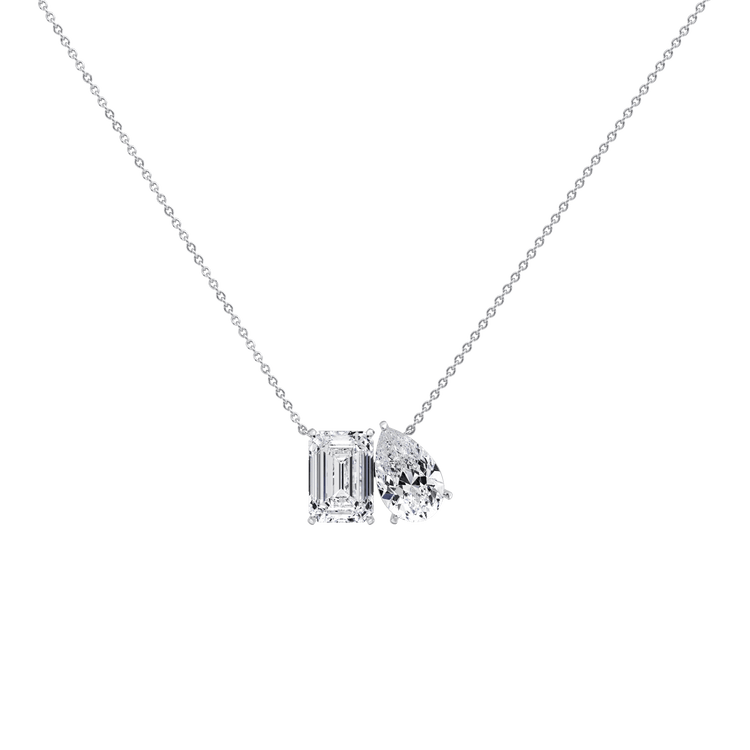6CTW Emerald and Pear Cut Lab Diamond Toi et Moi Necklace - 