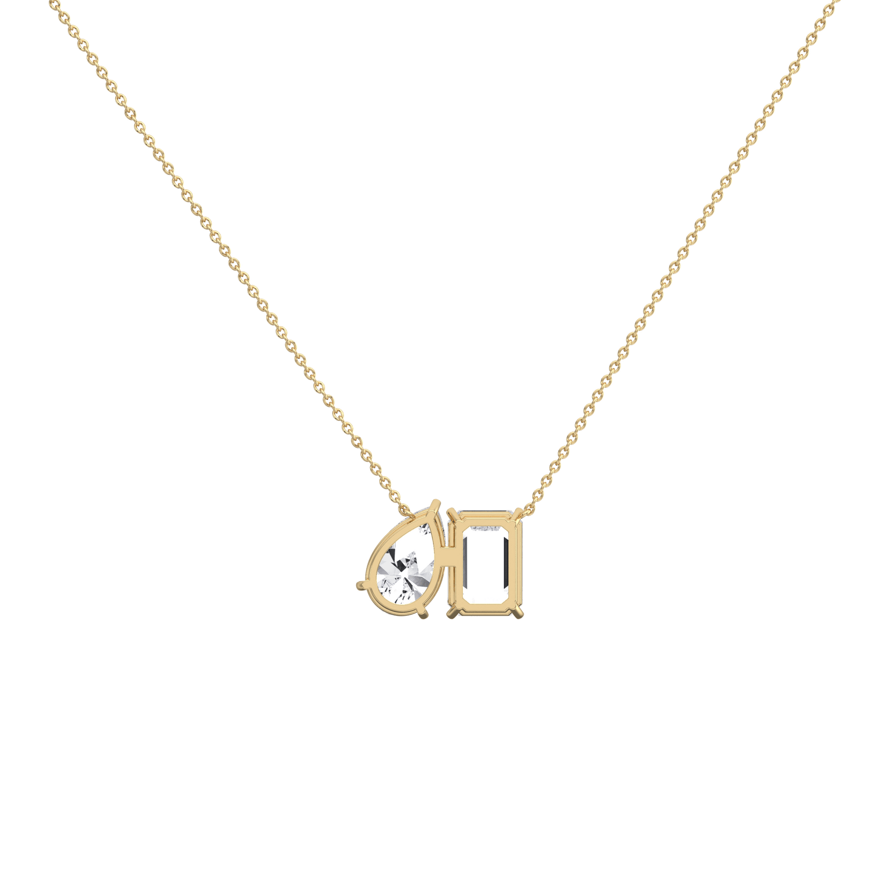 6CTW Emerald and Pear Cut Lab Diamond Toi et Moi Necklace - 