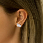 12CTW Lab Diamond Toi Et Moi Stud Earring In 14K Solid Gold/Platinum - 