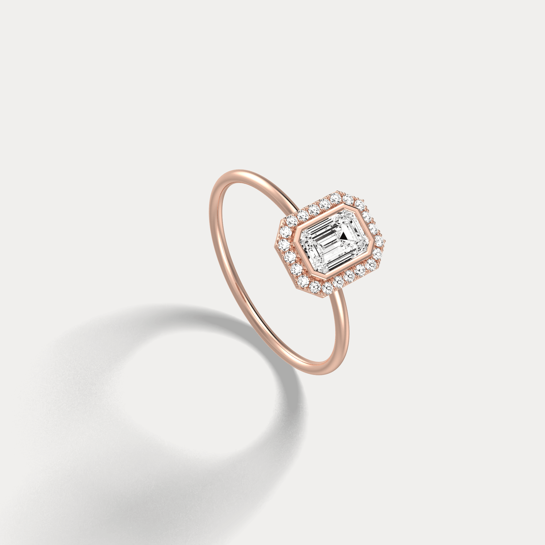 14K Solid Gold Halo Promise Ring With 0.61CTW Lab Diamond - Rings