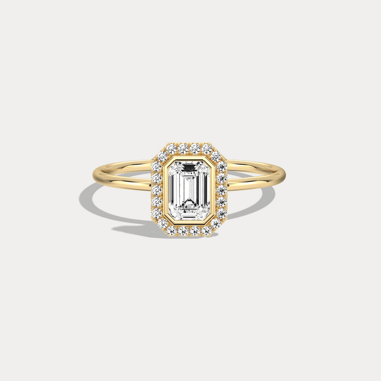 14K Solid Gold Halo Promise Ring With 0.61CTW Lab Diamond - Rings