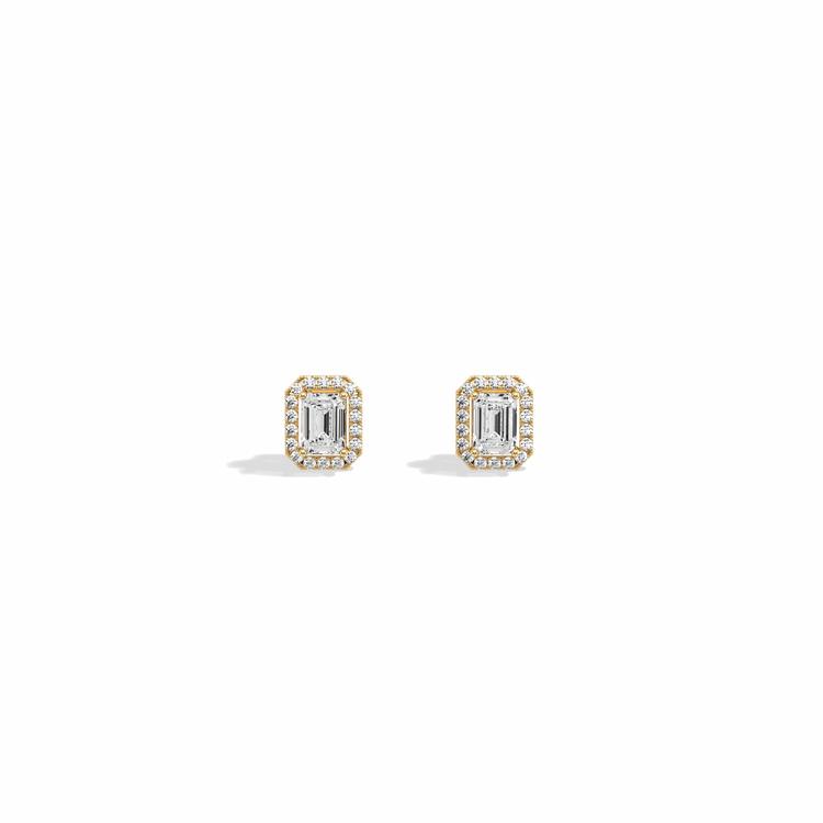 Halo Emerald Lab Diamond Earrings In 14K Solid Gold - Earrings