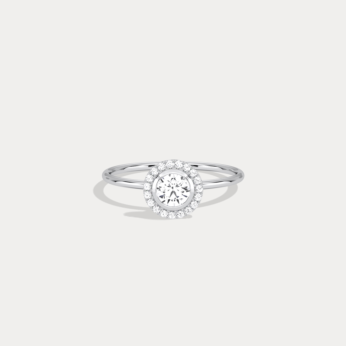 14K Solid Gold Halo Solitaire Ring With 0.44CTW Lab Diamond - Rings