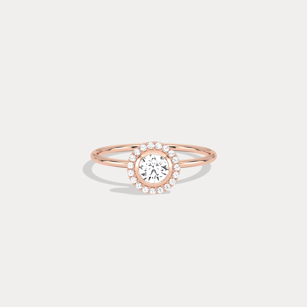 14K Solid Gold Halo Solitaire Ring With 0.44CTW Lab Diamond - Rings