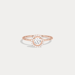 14K Solid Gold Halo Solitaire Ring With 0.44CTW Lab Diamond - Rings