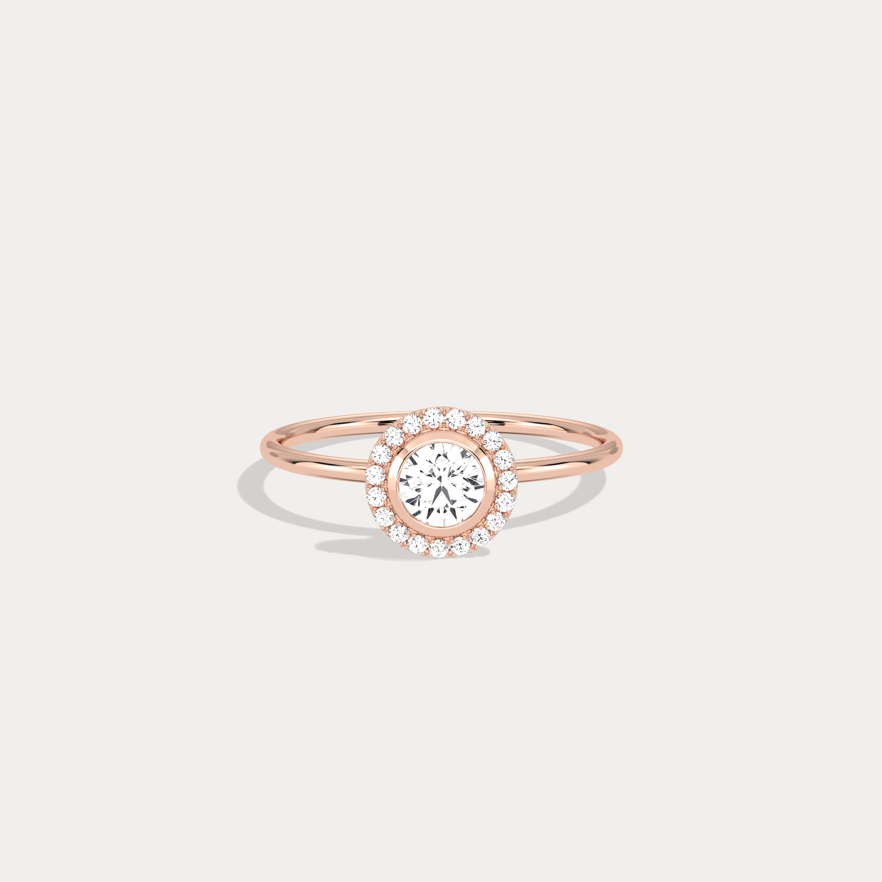 14K Solid Gold Halo Solitaire Ring With 0.44CTW Lab Diamond - Rings