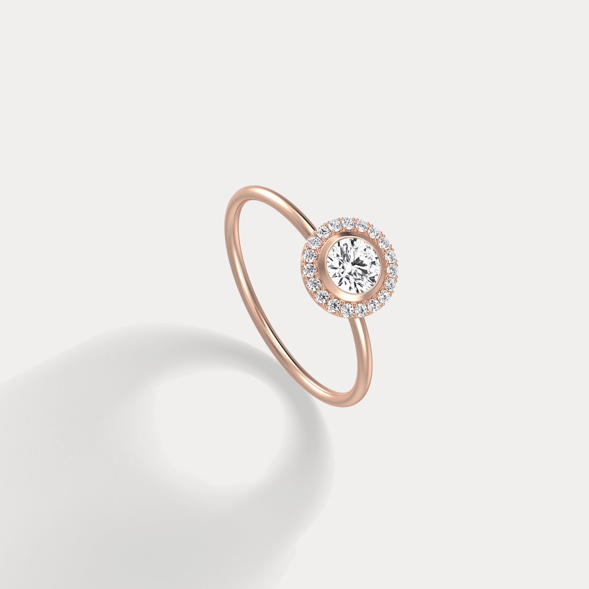 14K Solid Gold Halo Solitaire Ring With 0.44CTW Lab Diamond - Rings