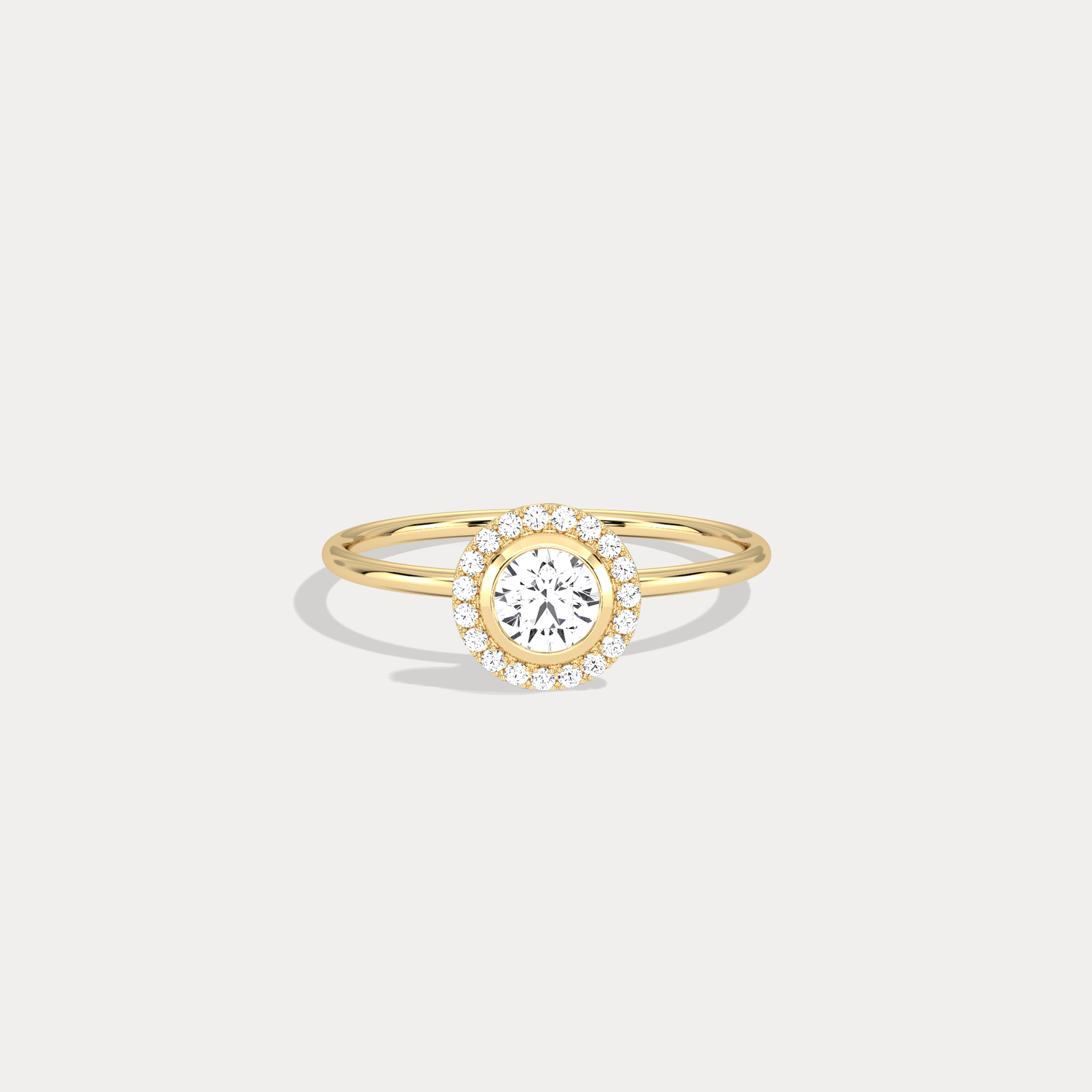 14K Solid Gold Halo Solitaire Ring With 0.44CTW Lab Diamond - Rings