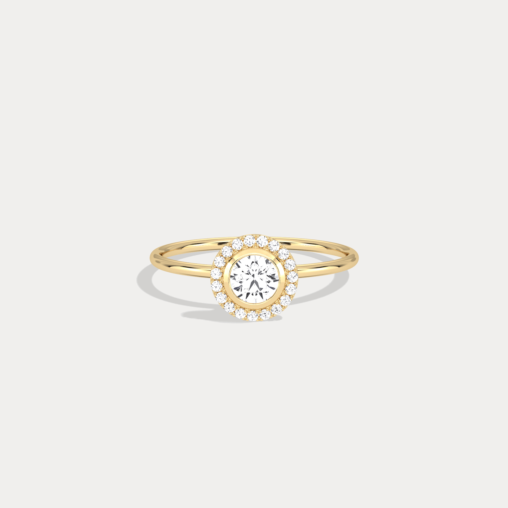 14K Solid Gold Halo Solitaire Ring With 0.44CTW Lab Diamond - Rings