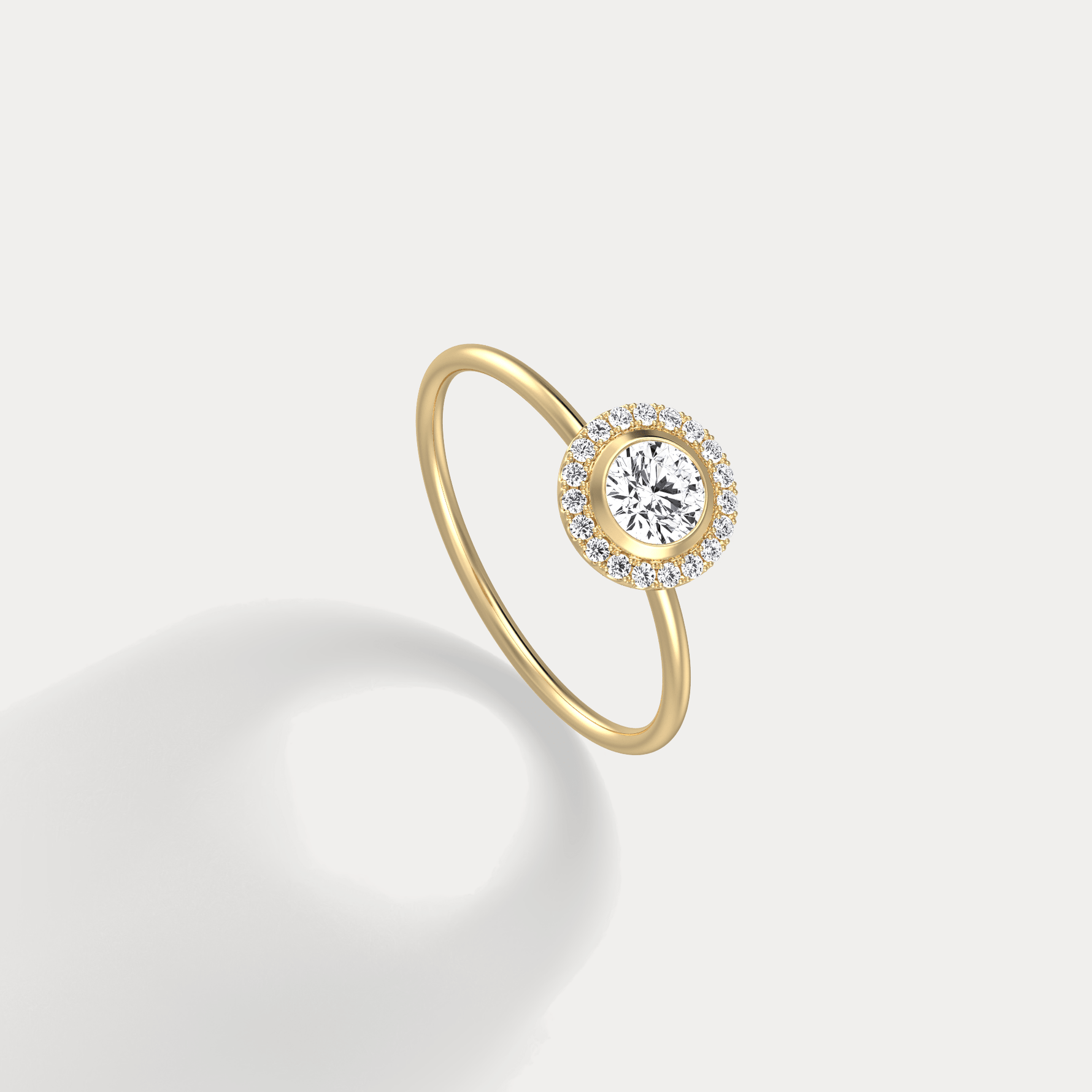 14K Solid Gold Halo Solitaire Ring With 0.44CTW Lab Diamond - Rings
