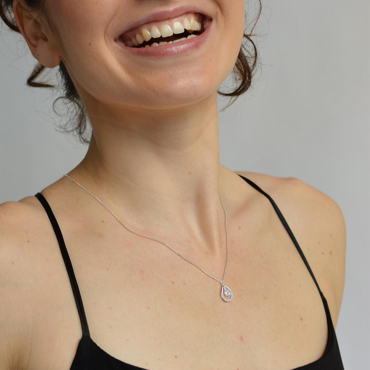 Teardrop Lab Diamond Pendant Necklace In 14K Solid Gold/Platinum - Necklaces