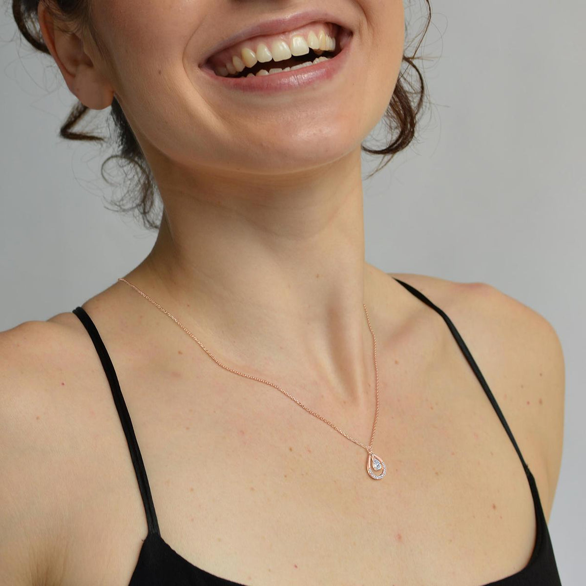 Teardrop Lab Diamond Pendant Necklace In 14K Solid Gold/Platinum - Necklaces