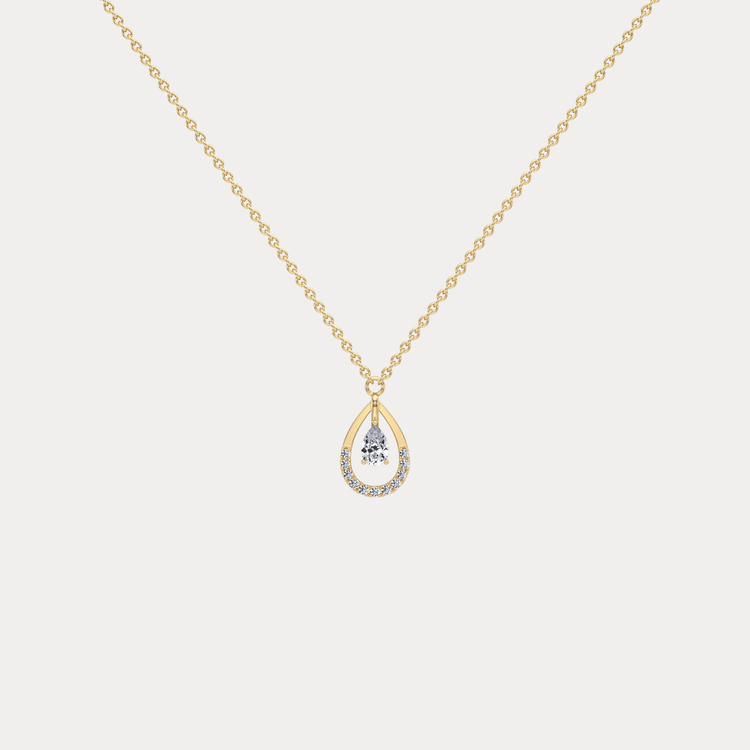 Teardrop Lab Diamond Pendant Necklace In 14K Solid Gold/Platinum - Necklaces