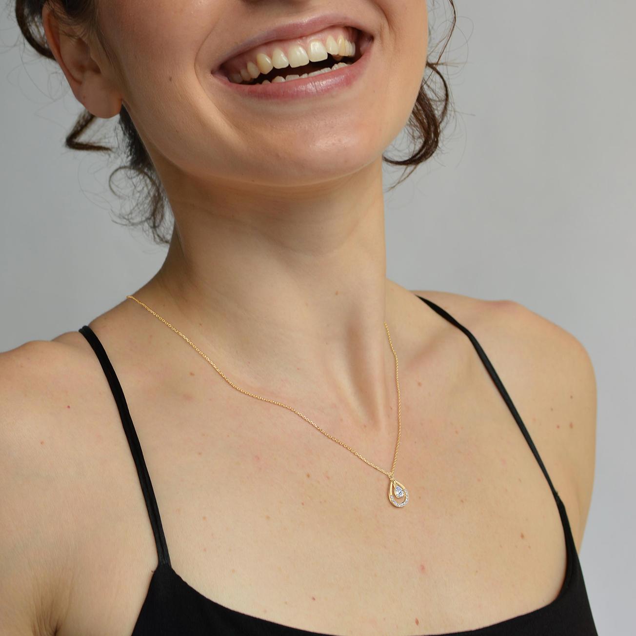 Teardrop Lab Diamond Pendant Necklace In 14K Solid Gold/Platinum - Necklaces