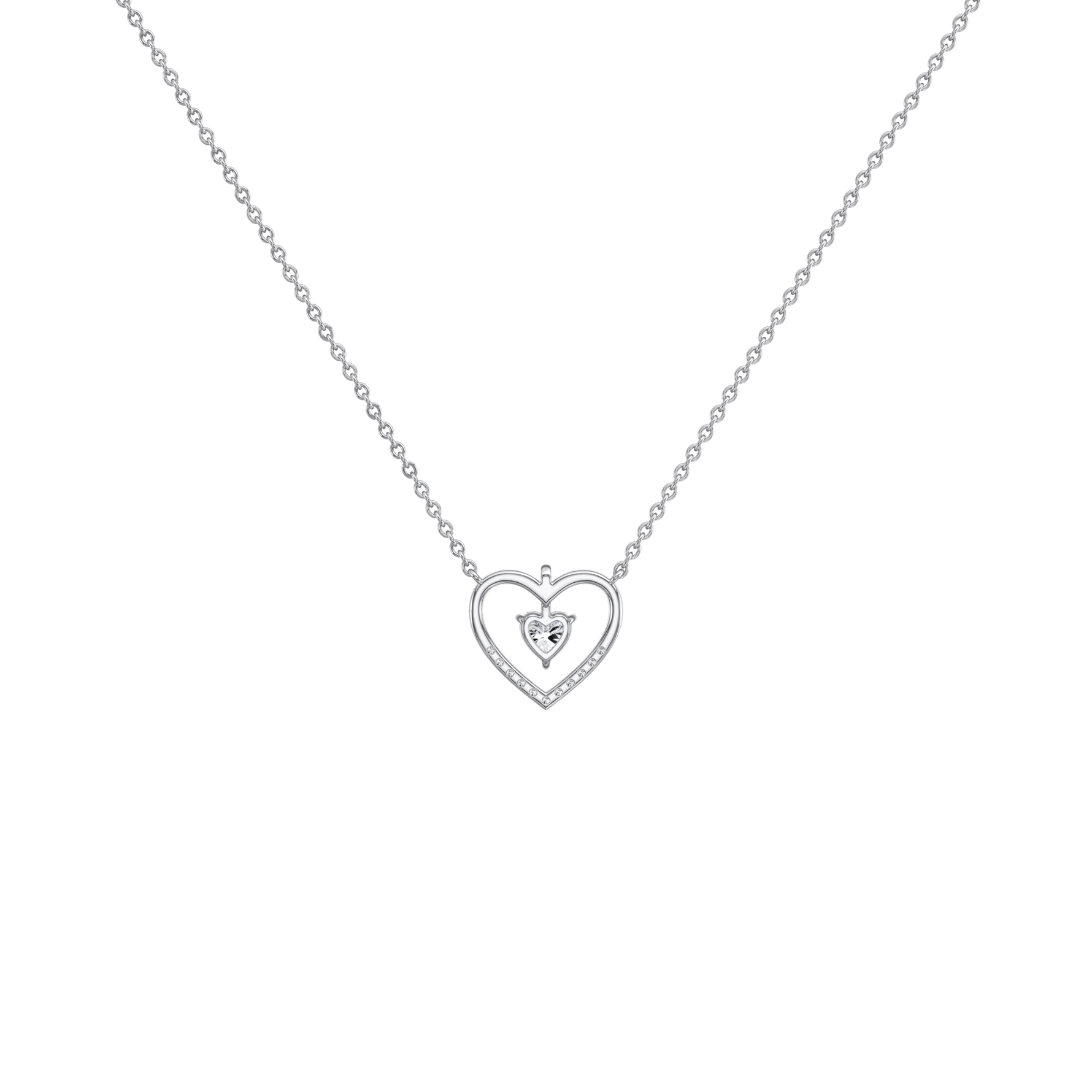 0.18CTW Lab Grown Diamond Heart Necklace In 14K Solid Gold/Platinum - 