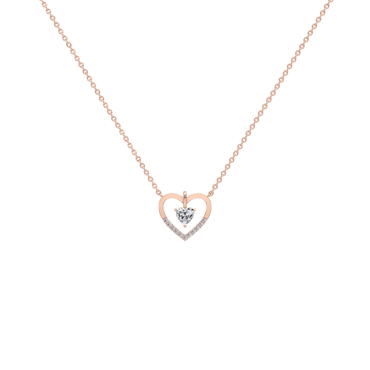 0.18CTW Lab Grown Diamond Heart Necklace In 14K Solid Gold/Platinum - 