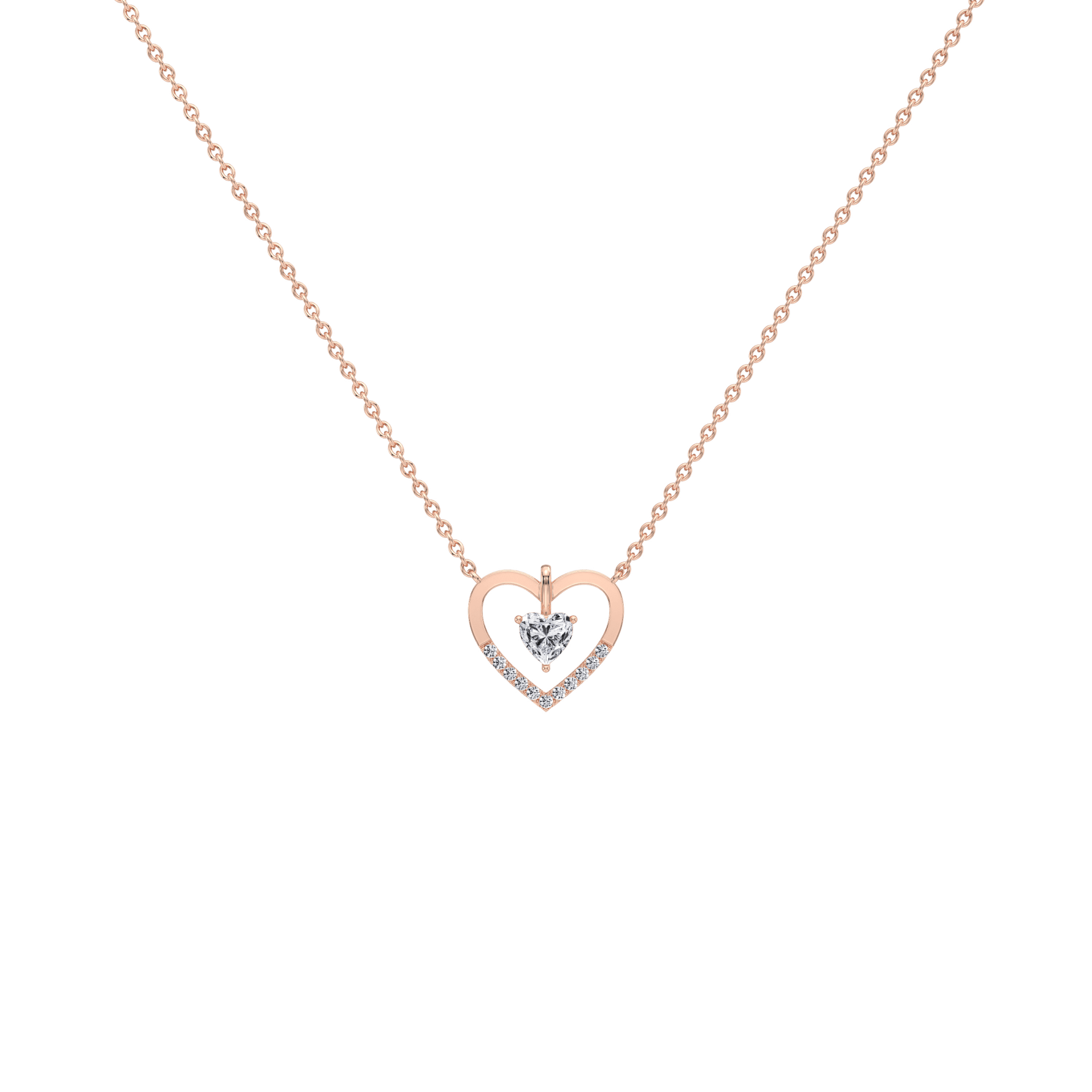 0.18CTW Lab Grown Diamond Heart Necklace In 14K Solid Gold/Platinum - 