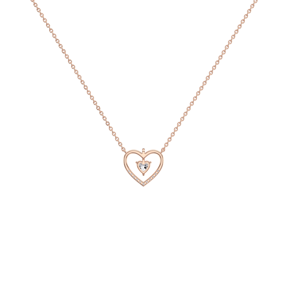 0.18CTW Lab Grown Diamond Heart Necklace In 14K Solid Gold/Platinum - 
