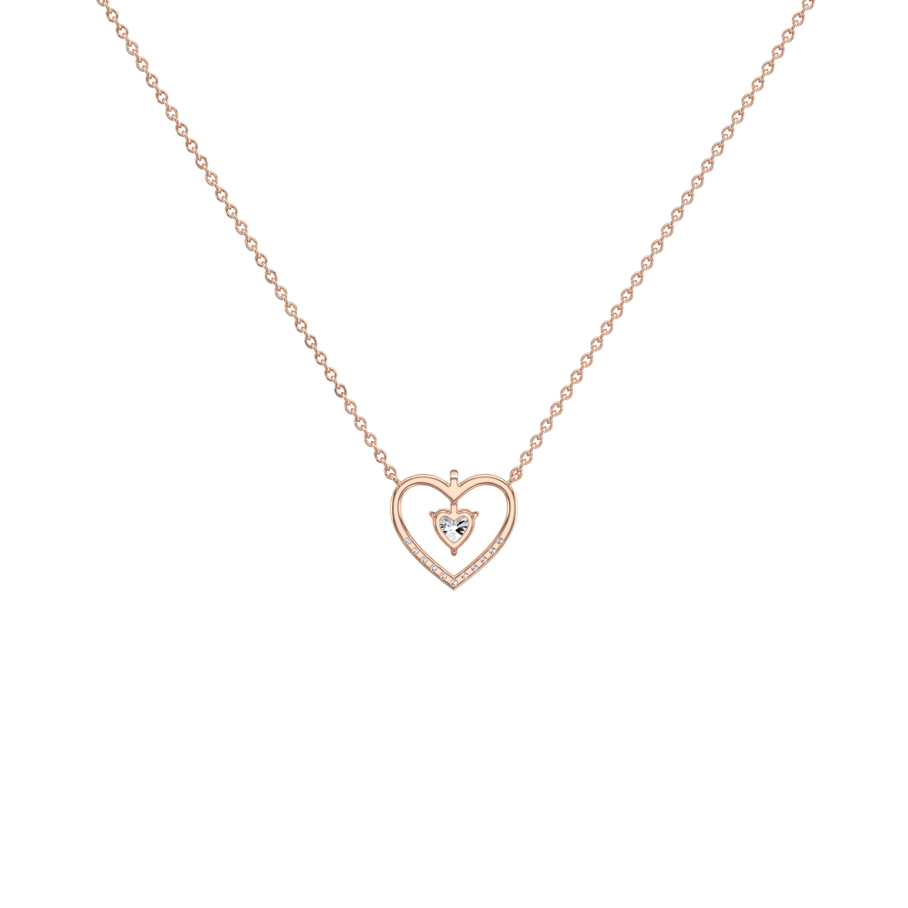 0.18CTW Lab Grown Diamond Heart Necklace In 14K Solid Gold/Platinum - 