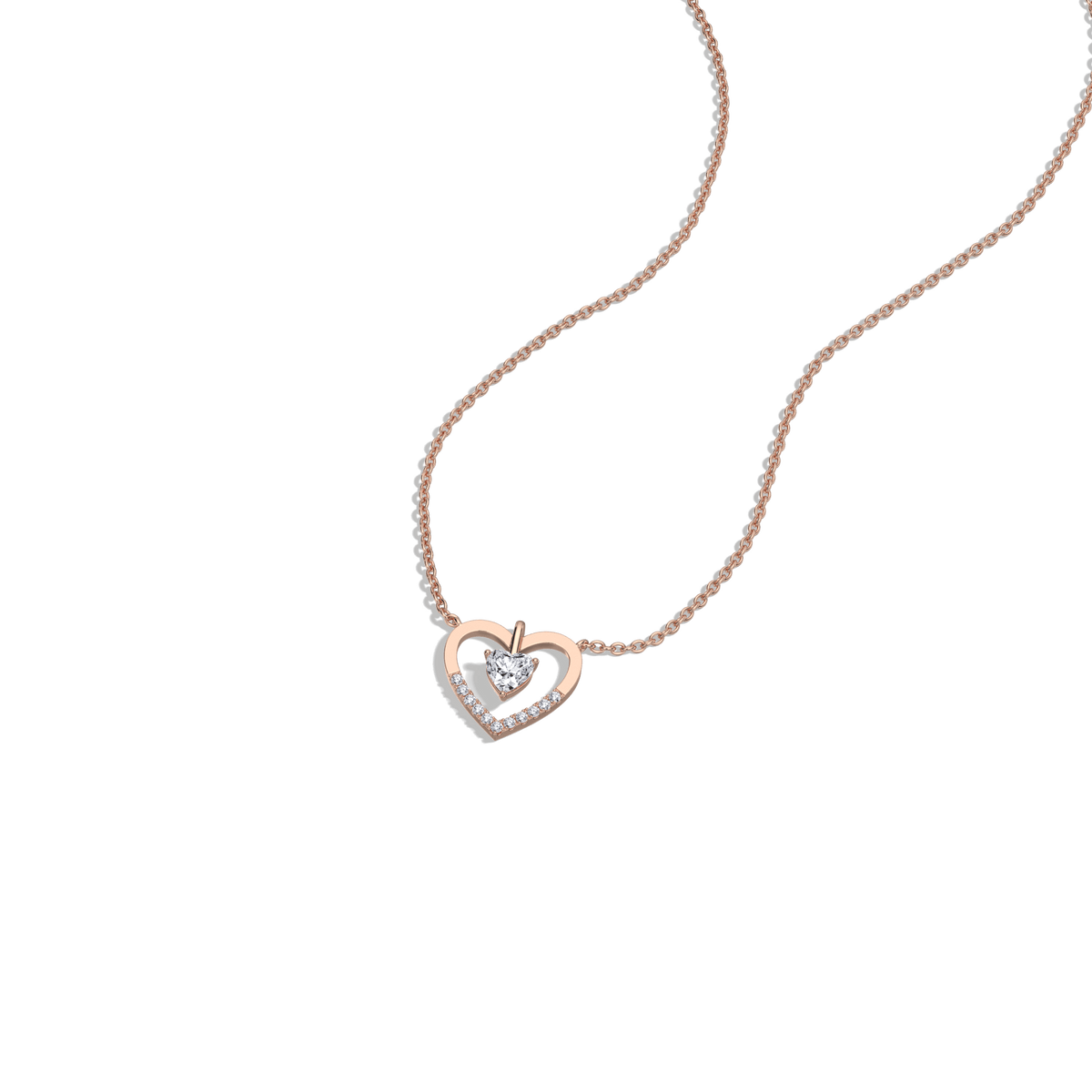 0.18CTW Lab Grown Diamond Heart Necklace In 14K Solid Gold/Platinum - 