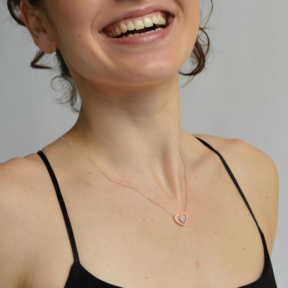 0.18CTW Lab Grown Diamond Heart Necklace In 14K Solid Gold/Platinum - 