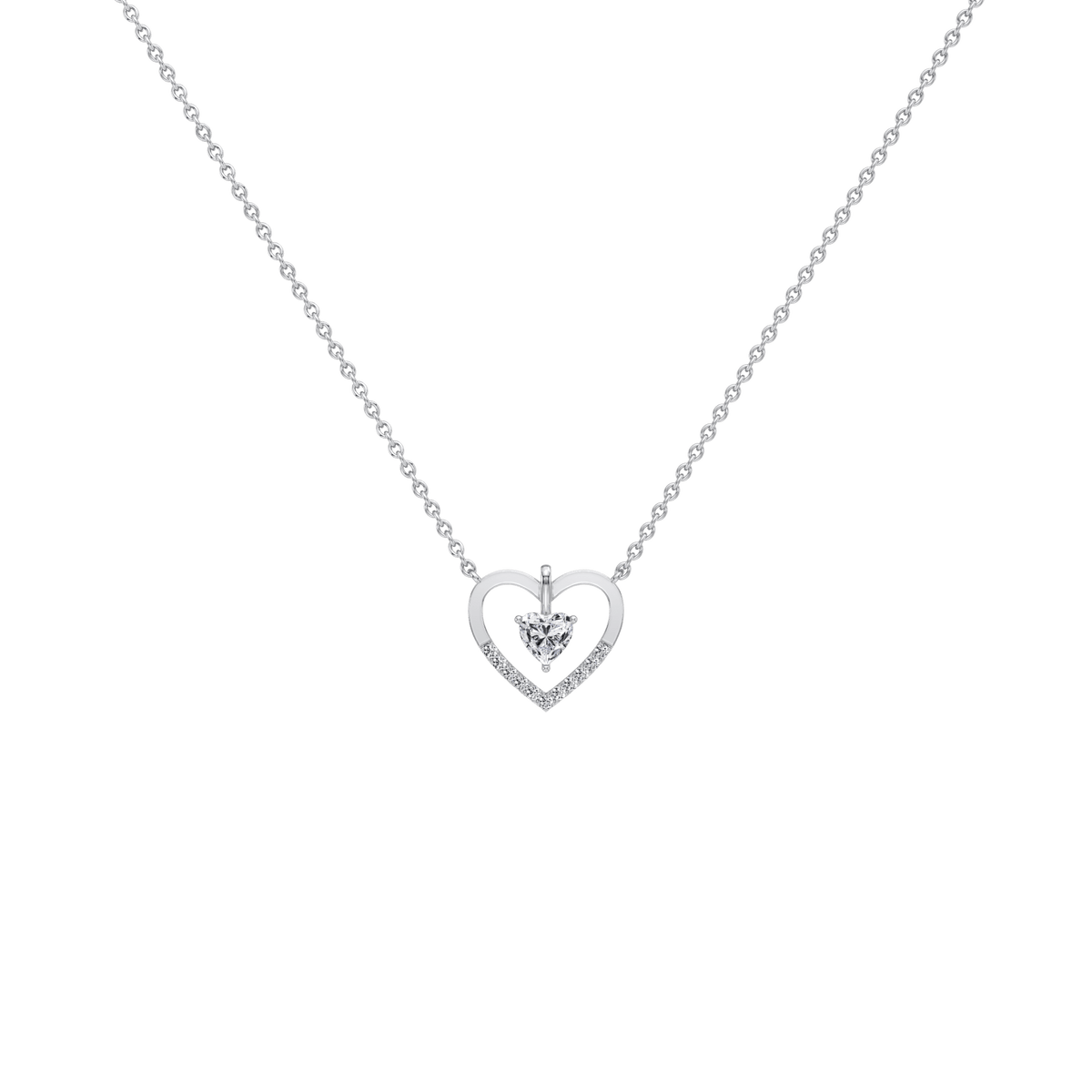 0.18CTW Lab Grown Diamond Heart Necklace In 14K Solid Gold/Platinum - 