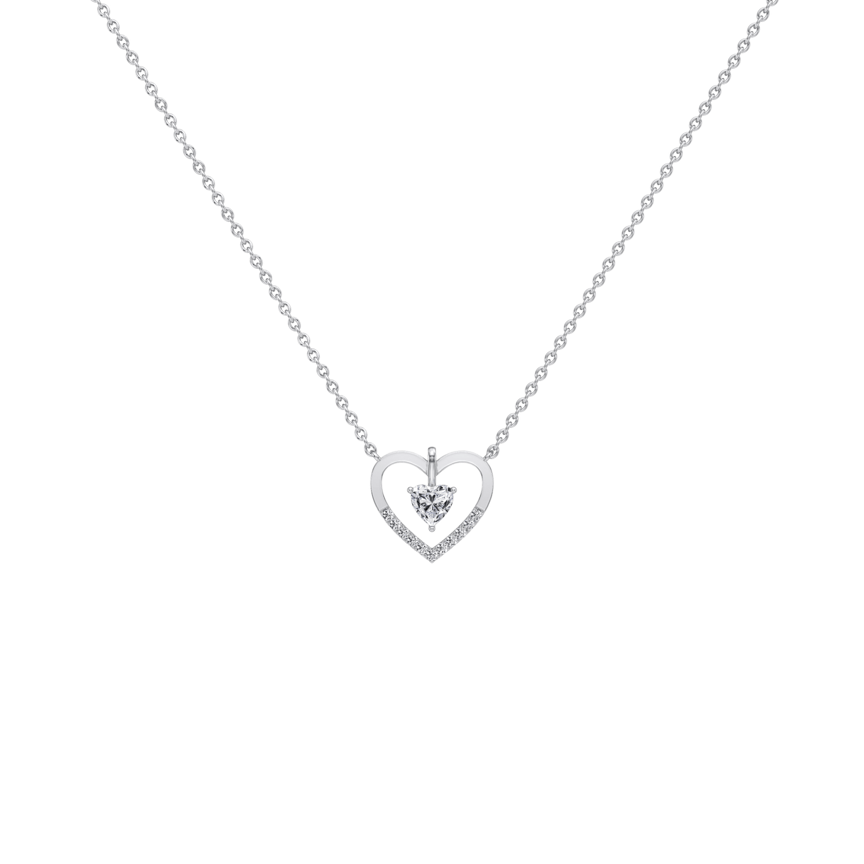 0.18CTW Lab Grown Diamond Heart Necklace In 14K Solid Gold/Platinum - 