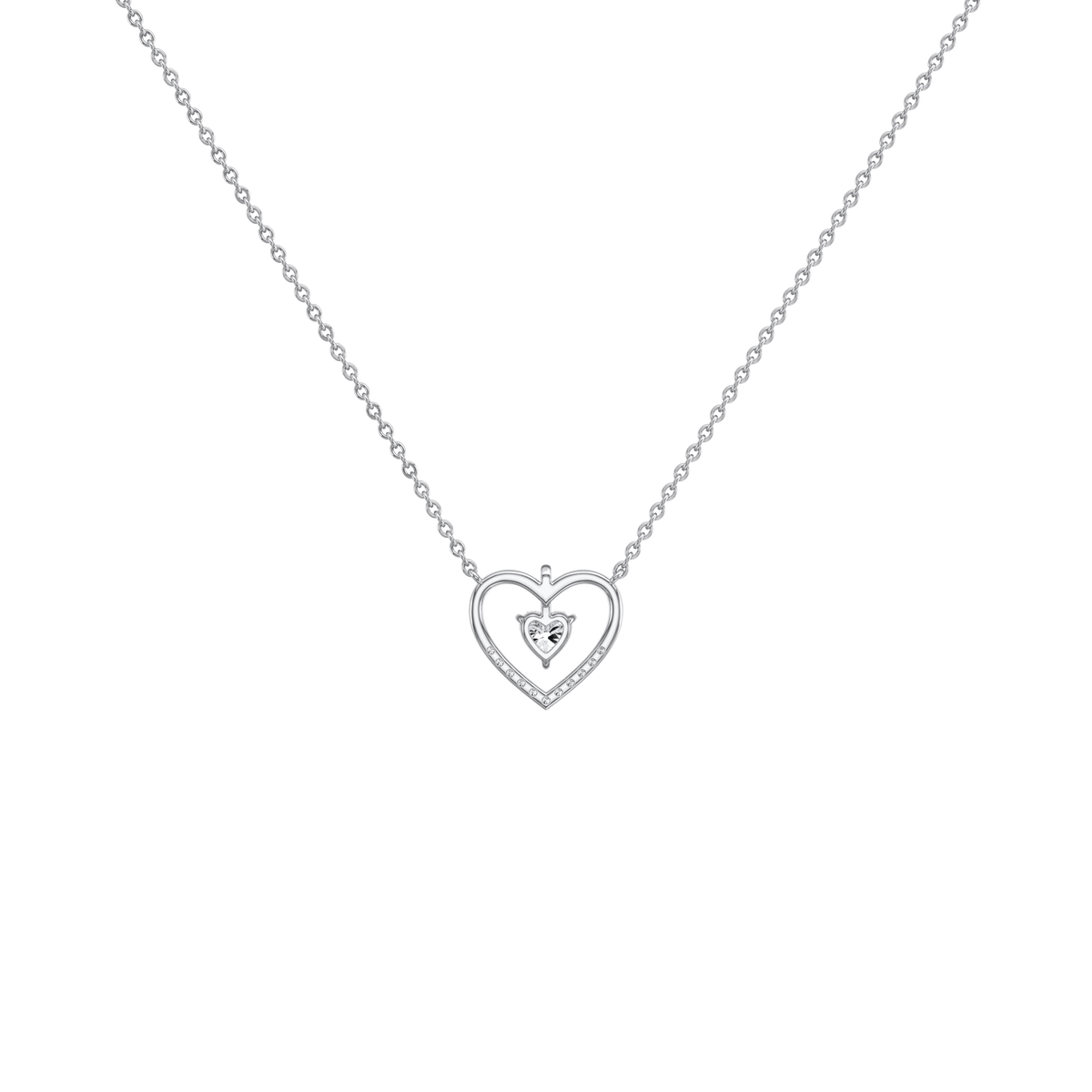 0.18CTW Lab Grown Diamond Heart Necklace In 14K Solid Gold/Platinum - 