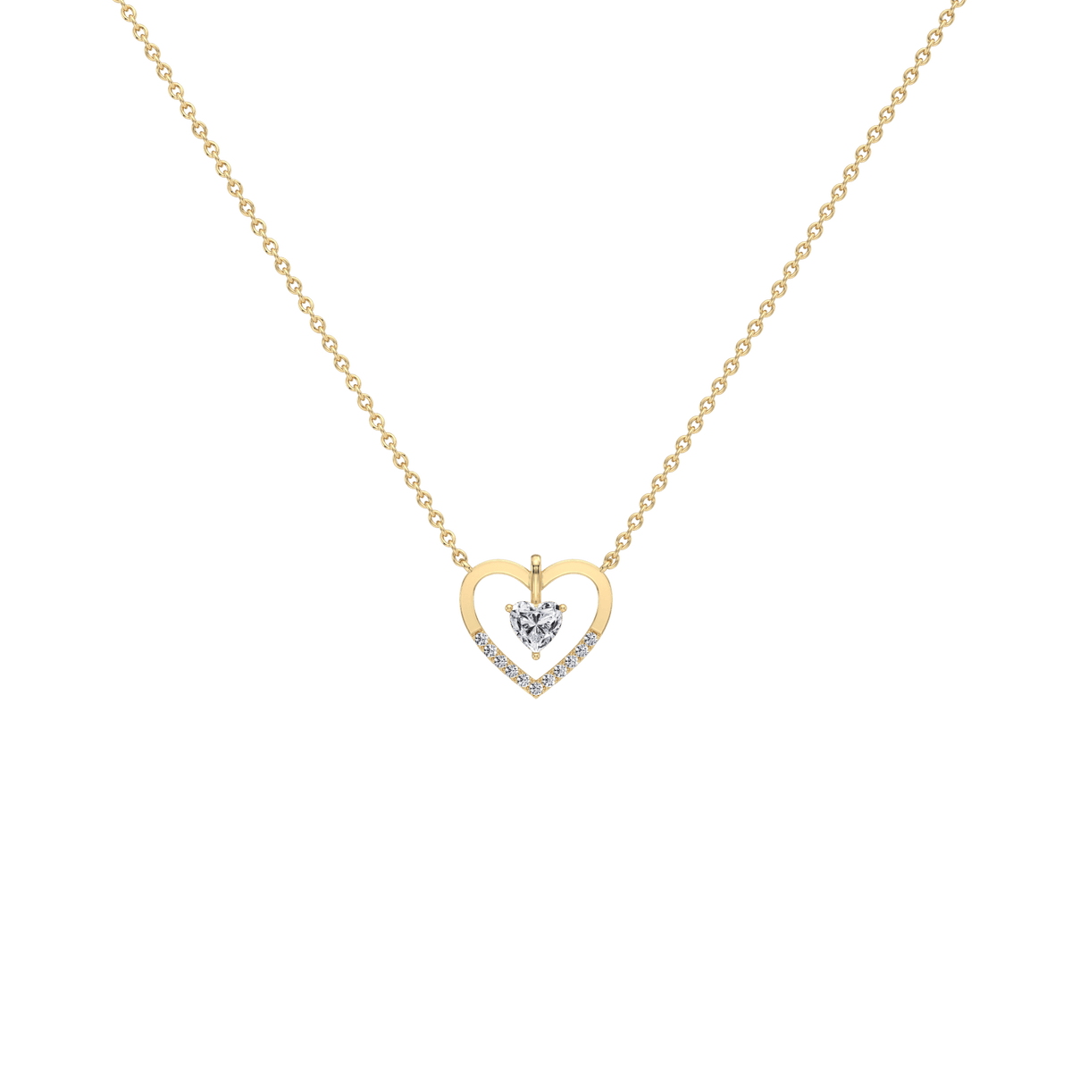 0.18CTW Lab Grown Diamond Heart Necklace In 14K Solid Gold/Platinum - 