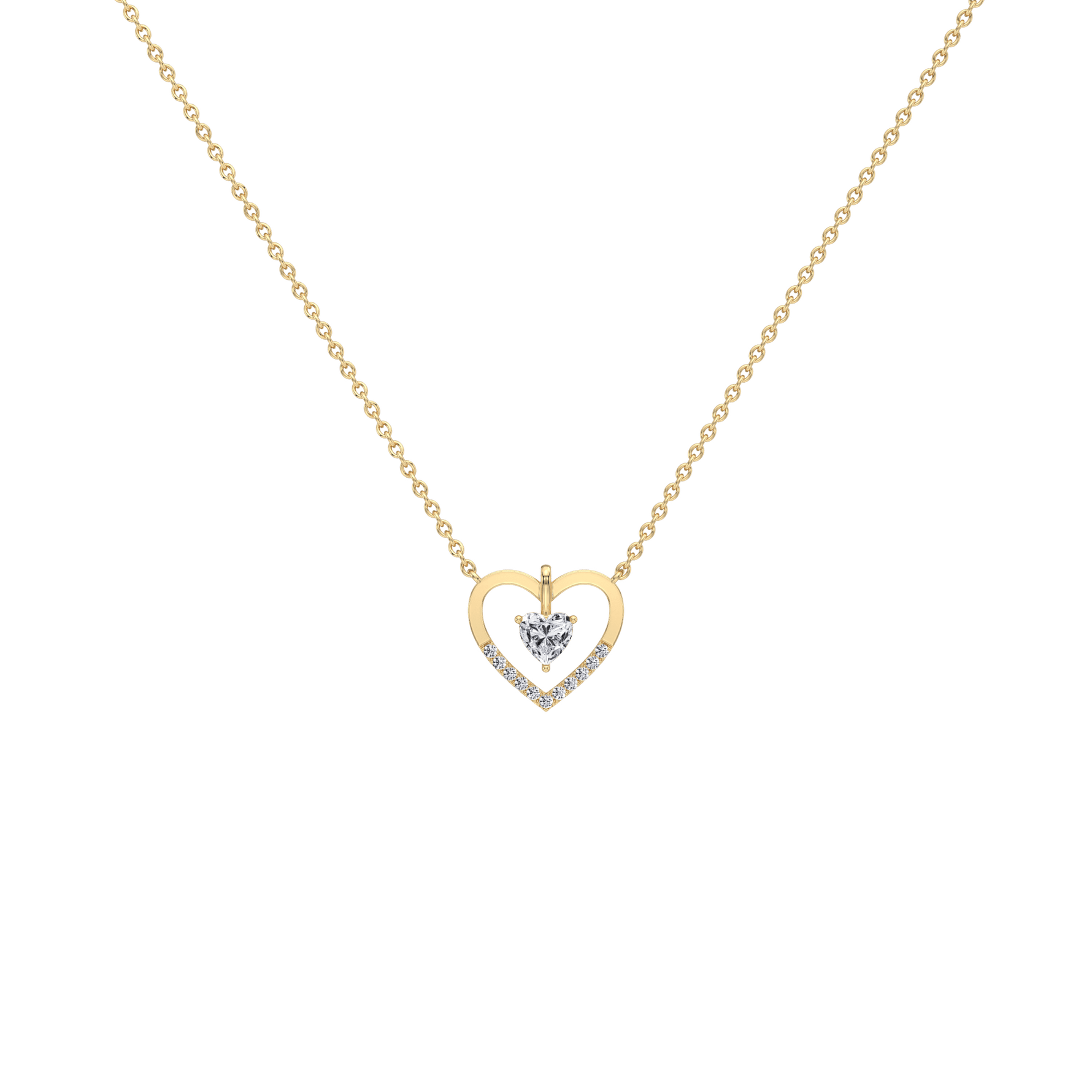 0.18CTW Lab Grown Diamond Heart Necklace In 14K Solid Gold/Platinum - 