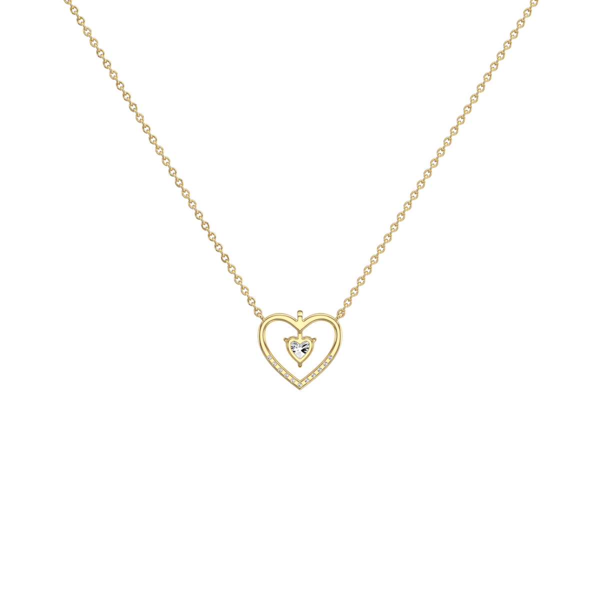 0.18CTW Lab Grown Diamond Heart Necklace In 14K Solid Gold/Platinum - 