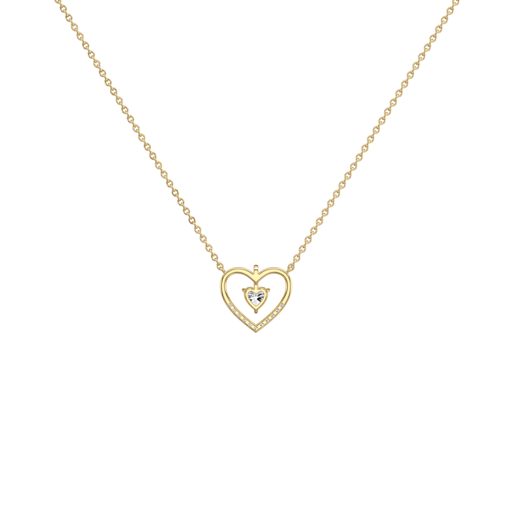 0.18CTW Lab Grown Diamond Heart Necklace In 14K Solid Gold/Platinum - 